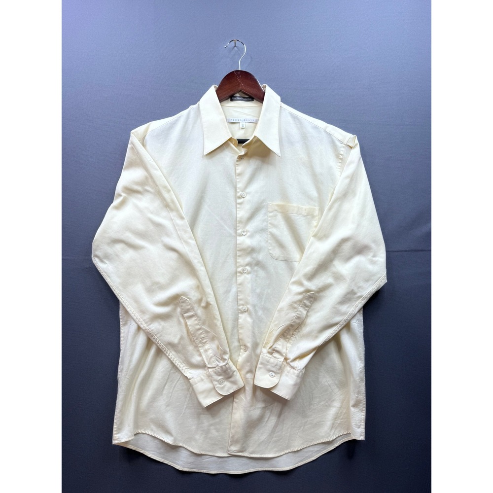 Perry Ellis Fine Blend Collection Mens Pale Yellow Dress Shirt Size 16 34